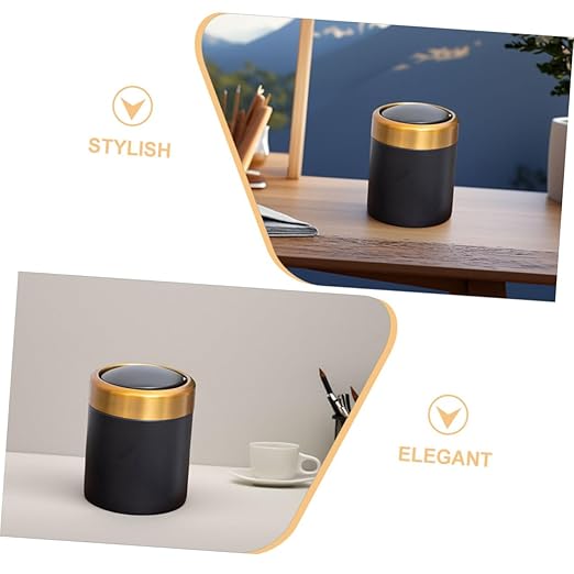 Mini Trash Can with Lid Small Bathroom Waste Basket 304 Stainless Steel Small Wastebasket for Bedroom Desk Kitchen Countertop Black