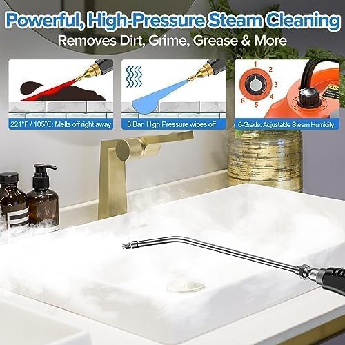 High Pressure Steam Cleaner Steamer for Cleaning Handheld Portable Steam Cleaners for Home Steamer for Car Detailing Steam Cleaner for Upholstery Kitchen Bathroom Grout and Tile