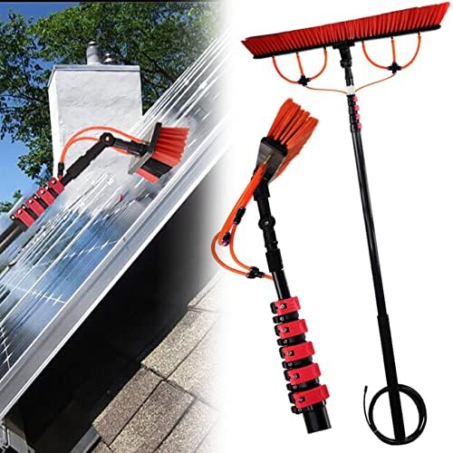 Water Powered Pole Kit Window Cleaning Kit with Extension Pole 180° Rotating Brush Head Telescopic Cleaning Brush Exterior Window Glass Panel