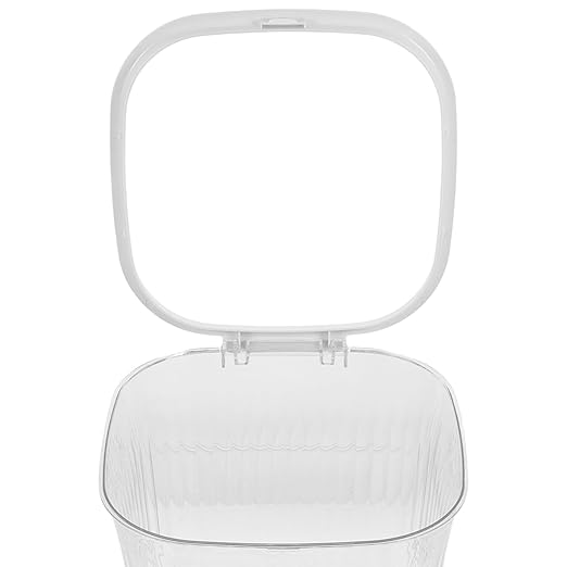 Large Capacity Transparent Striped Trash Can with Square Space-Saving Design for Bathroom Bedroom Living Office Garbage Wastebasket