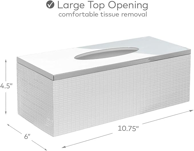 Creative Scents Estella Rectangle Tissue Box Cover - White Tissue Box Holder Rectangular - Decorative Tissue Holder for Bathroom - Elegant White Bathroom Accessories Decor