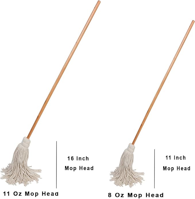 Large Wet Deck Cotton Mop with Solid Wood Handle (11 Oz White)