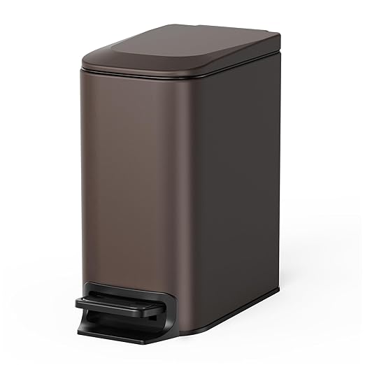 Cesun Small Bathroom Trash Can with Lid Soft Close Step Pedal 6 Liter / 1.6 Gallon Stainless Steel Garbage Can with Removable Inner Bucket Anti-Fingerprint Finish (Brown)