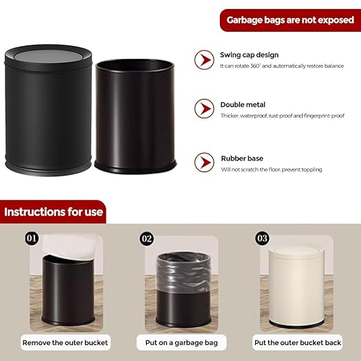 12L/3GAL Black Bathroom Trash Can with LidSwing Lid Trash can for Bedroom Modern Trash Can for BathroomBedroomLiving RoomOfficeLaundryHotelBank