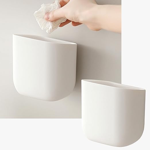 2 Pack Mini wall mounted trash can white small Wastepaper Baskets lidless Wastebasket simple bathroom washbasin storage bin Makeup Brushes toothpaste storage box Multifunctional plastic Garbage Can