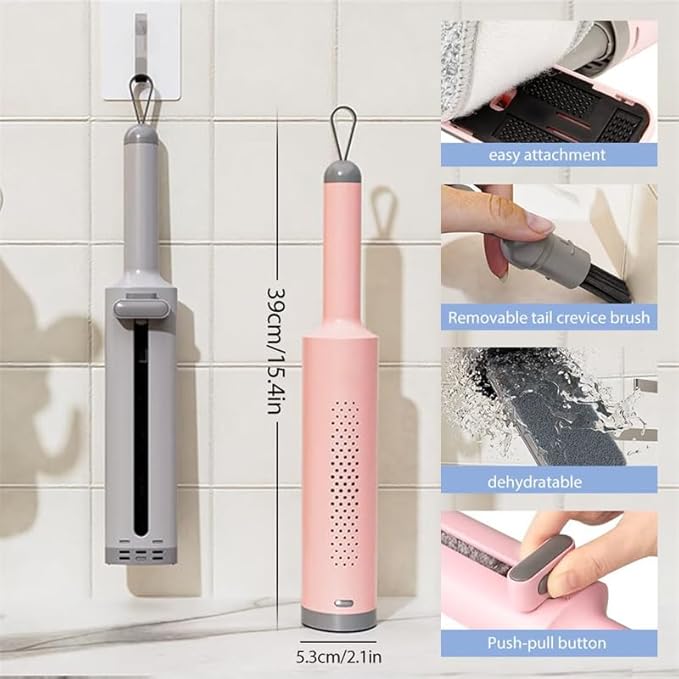 Portable Mini Self-Squeezing Flat Mop with Rotatable Head Reusable Microfiber Pads for Floor Window Sill Kitchen Bathroom &amp Tile Cleaning (Gray + 2 Cloths)