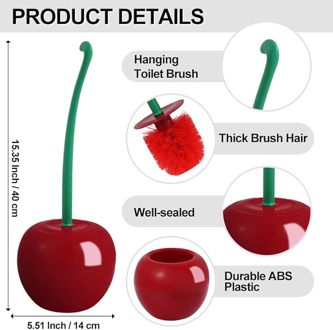Cherry Toilet Brush Cute Toilet Bowl Cleaners Brush and Holder Set Unique Fruit Bathroom Decor Supplies and Fun Bathroom Accessories.