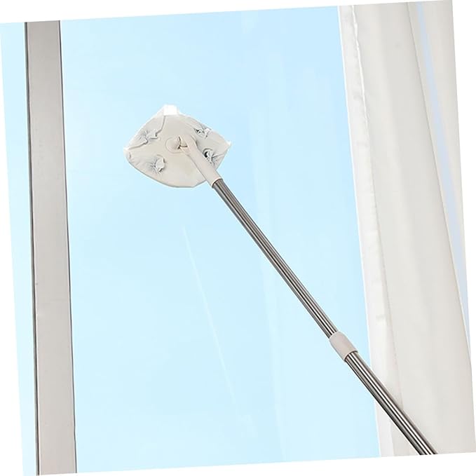 Retractable Dust Mop with Long Handle and Rotatable Microfiber Head White Triangular Dry Floor Cleaning Mop for Household Use Easy Dust Removal with Face Towel Replacement