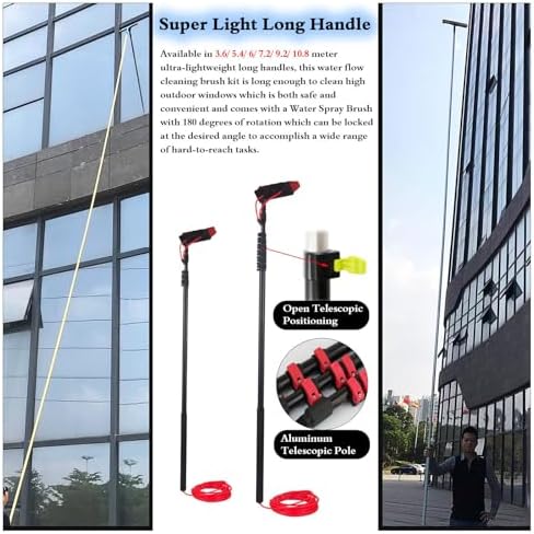 Glass Cleaning Brush Home Water Fed Telescopic Pole Kit Solar Panel Brush Rotating for Photovoltaic PanelHigh Reach Window Cleaning Brush with 19.7ft Telescoping Water Fed Pole 180° Rotatab