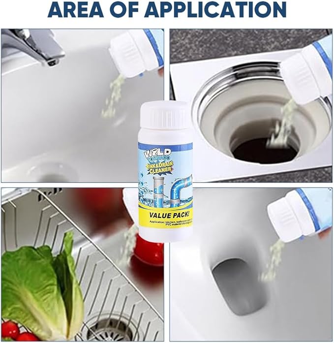 Saker Powerful Sink and Drain Cleaner Powder | Rapid-Foam Fast-Acting Pipe Declogger for Kitchen Bathroom Toilet &amp Shower Drains (5 PCS)