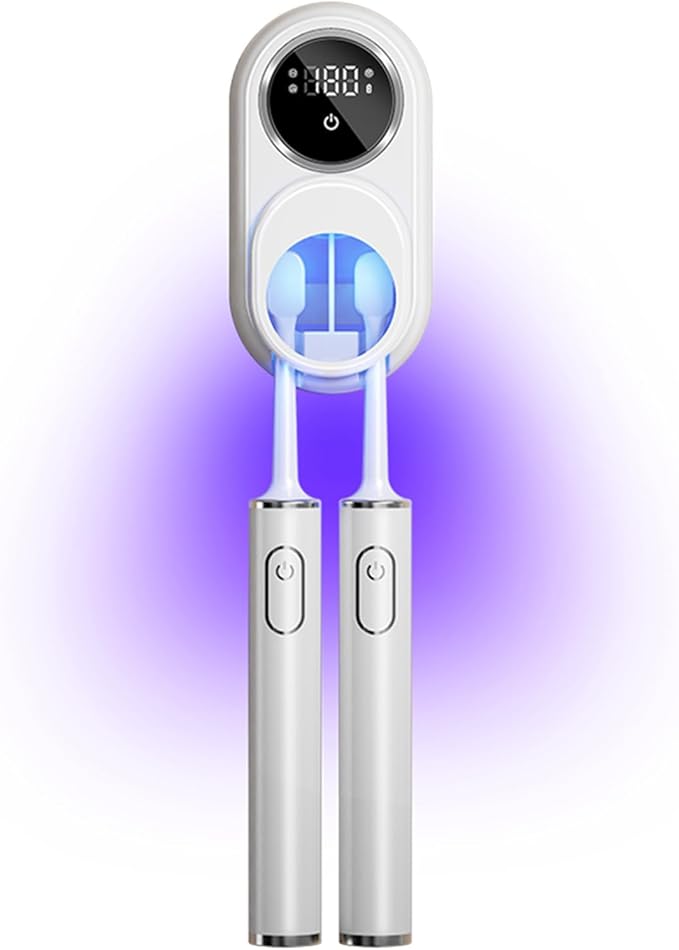 Toothbrush Cleaner &amp Toothbrush Holder Cleaning and Air Drying LED Smart Screen Rechargeable Wall Mount Toothbrush Holder for Bathrooms