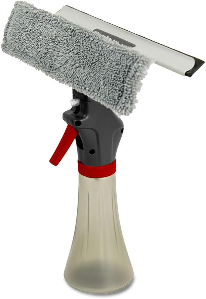 Libman 3-in-1 Window Squeegee Spray Tool – Spray Bottle with Microfiber Scrubber and Rubber Blade – All-in-One Glass Cleaner – Streak-Free Shine – Machine-Washable – Easy Storage &amp Use