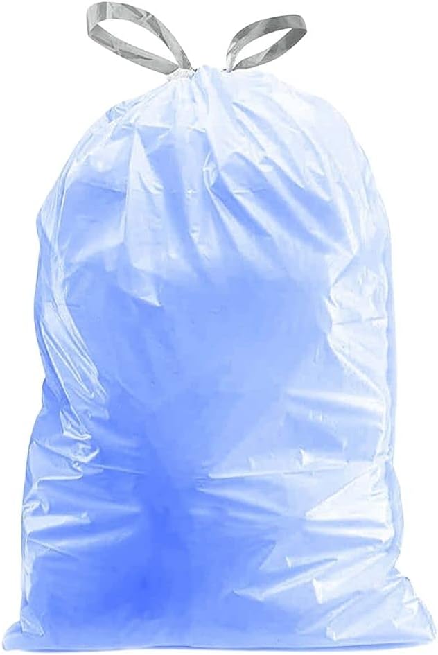 Plasticplace Custom Fit Trash Bags Compatible with simplehuman Code V (200 Count) Tinted Blue Drawstring Garbage Liners 4.2-4.8 Gallon 14.5 x 28