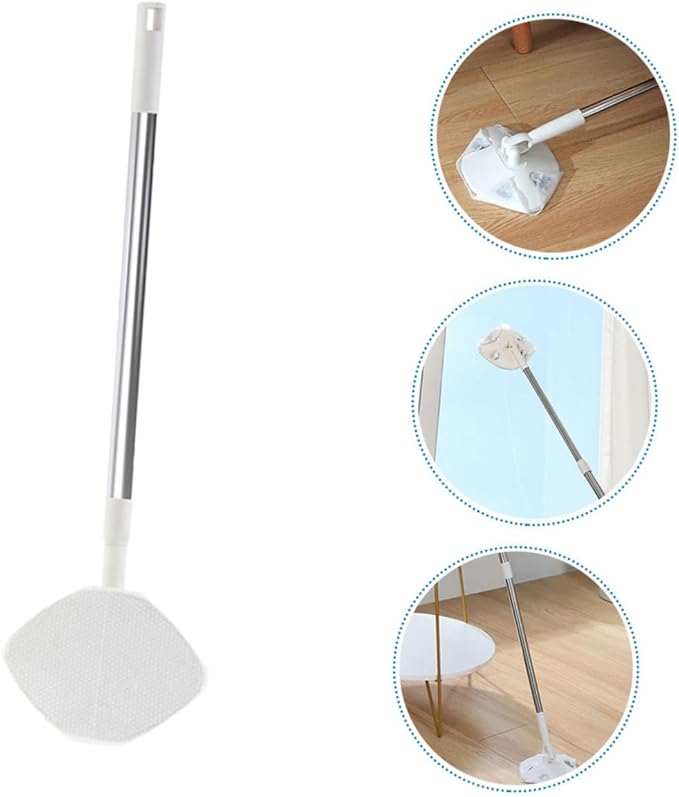 Household Dust Mop with Refillable Dry Tissue Pad Triangular Electrostatic Floor Sweeper Mop Set with Rotatable Cloth Head for Efficient Home Cleaning