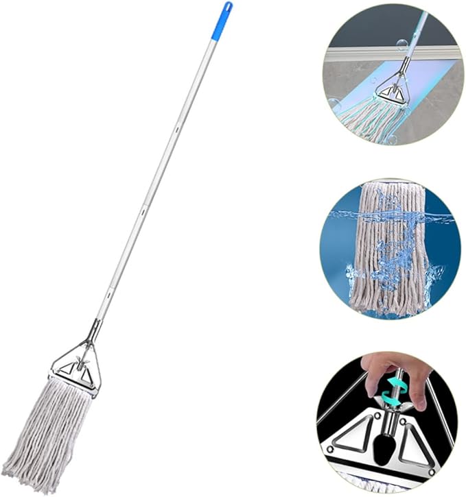 Floor Cleaning Cotton Mop Durable Wet Dry Mop with Long Handle for Hardwood Tile and Floors Excellent Absorbency and Wear Design for Easy Cleaning