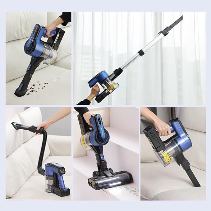 IKERY Blue Cordless Vacuum – 350W Brushless Motor 30000Pa Strong Suction 8-in-1 Versatile Cleaning