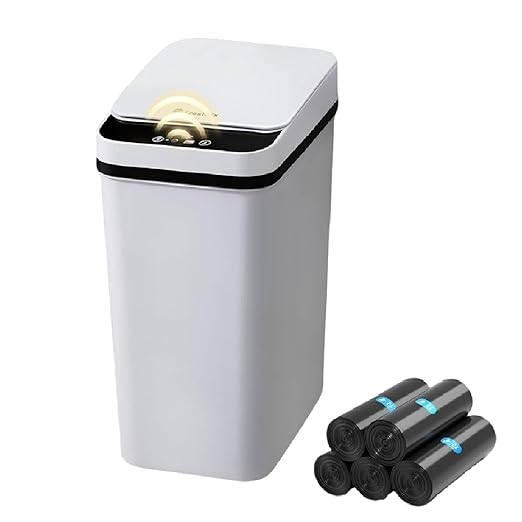 Bathroom Trash Can 2.6 Gallon Automatic Small Garbage Can with Lid Slim Motion Sensor Plastic Narrow Trash Bin for Bedroom Kitchen Office (A-Basic Battery Supply-Grey 1 Pack(2.6 Gallon))