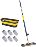 Large Flat Mop with Long Handle - Microfiber Floor Cleaning ToolCompatible for Hardwood Tile Bathroom Kitchen Home Use(Blue)