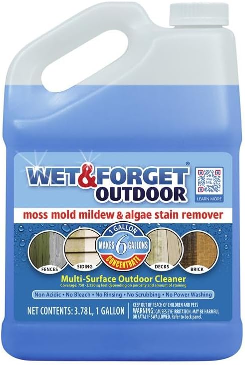 Wet &amp Forget Moss Mold Mildew &amp Algae Stain Remover Multi-Surface Outdoor Cleaner Concentrate Original 128 Fluid Ounces