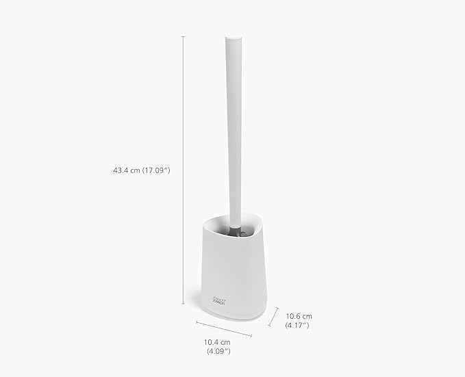 Joseph Joseph Flex 360 Lite Advanced Smart Toilet Brush and Small Storage Holder Set with Anti-drip Anti-Clog Triple-Action Replaceable Brush Head - White
