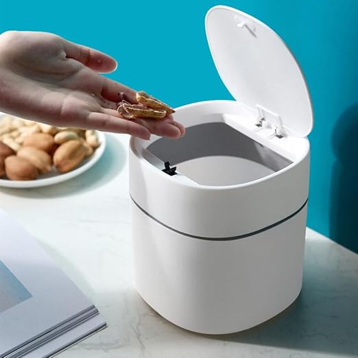 Cabilock 2pcs Mini Desktop Trash Can Lid Sturdy Plastic Countertop Wastebasket for Kitchen Bedroom Bathroom Elegant Small Garbage Bin for Home Organization