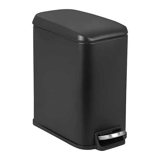 PayLessHere 1.3 Gallon Small Bathroom Trash Can with Lid Black Stainless Steel Garbage Can with Removable Inner Bucket for Home and Bathroom (5Liter)