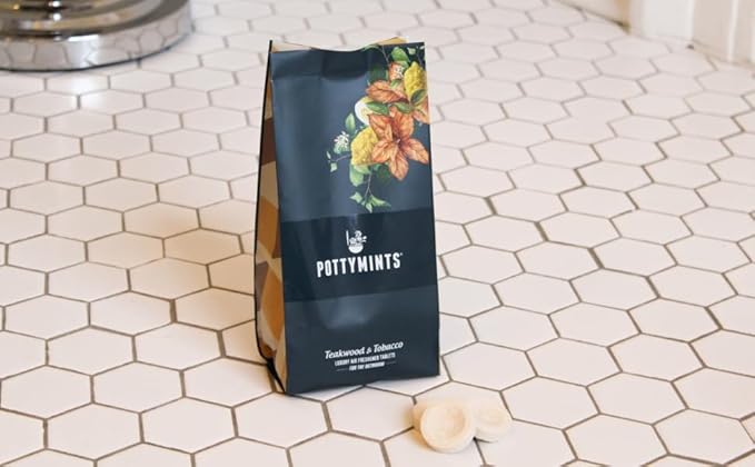 Potty Mints Dissolvable Air Freshener Toilet Tablets | Teakwood | Long-Lasting Non-Toxic | Made in The USA | Discreet Packaging Septic Safe | Travel Friendly (20 Bag)