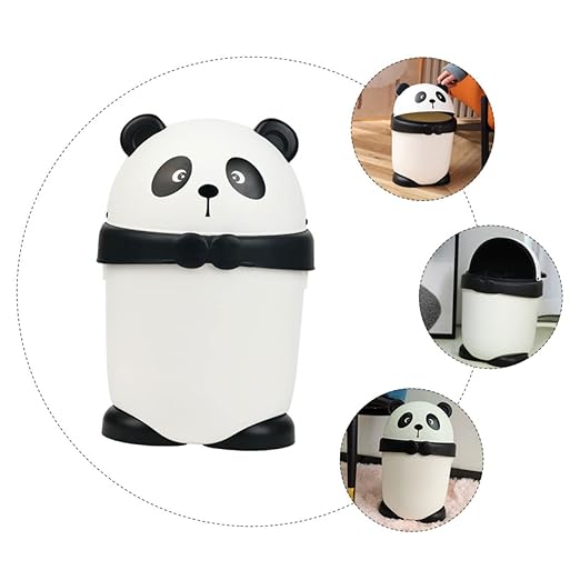 PRETYZOOM Creative Cartoon Panda Garbage Can with Shake Lid Small Plastic Trash Bin for Cute Animal Wastebasket for Home Decoration and Compact Spaces