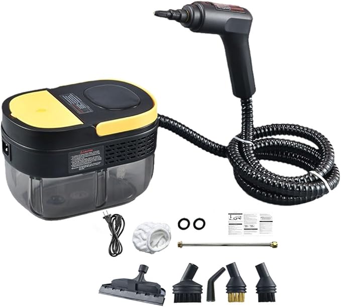 2500W Handheld Steam Cleaner Portable Steam Cleaner 1600ML 3 Gear Adjustable for Cleaning Upholstery Bathroom Grout and Tiles Car Detailing Yellow and Black