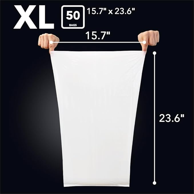 BOS Odor-Sealing Kitchen Home &amp Food Small Trash Bags for Waste- Disposable Bags - Scent &amp Smell Free (50 Bags) [Size XL Color White] (Pack of 1)