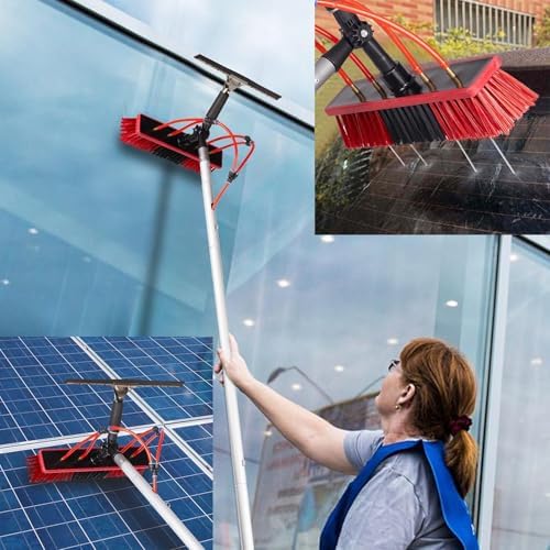 Glass Cleaning Brush Home Water Fed Telescopic Pole Kit Solar Panel Brush Rotating for Photovoltaic PanelTelescopic Window Cleaner Kit - 6M Extendable Pole with Water Fed Brush Head for Eff