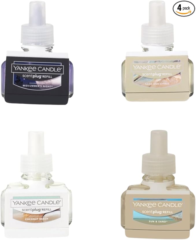 Yankee Candle ScentPlug Refills - Midsummer Night Sage &amp Citrus Coconut Beach Sun &amp Sand (Pack of 4)