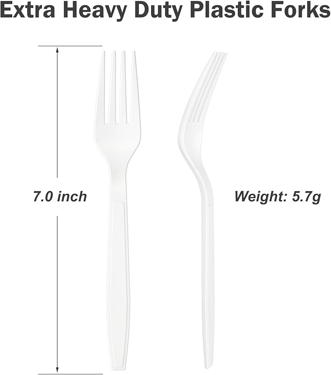 360 Count Extra Heavy Duty White Plastic Forks Disposable BPA-Free Heat Resistant Solid and Durable Disposable Forks Bulk Premium Plastic Forks heavy duty for Party Supply