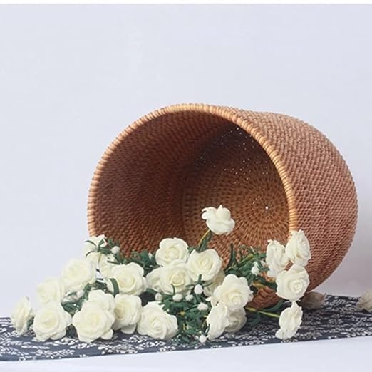 Koolouispoper Handmade Rattan Trash Can Cylinder Storage Desktop Trash Can Rattan Trash Can Storage Basket (20CM)