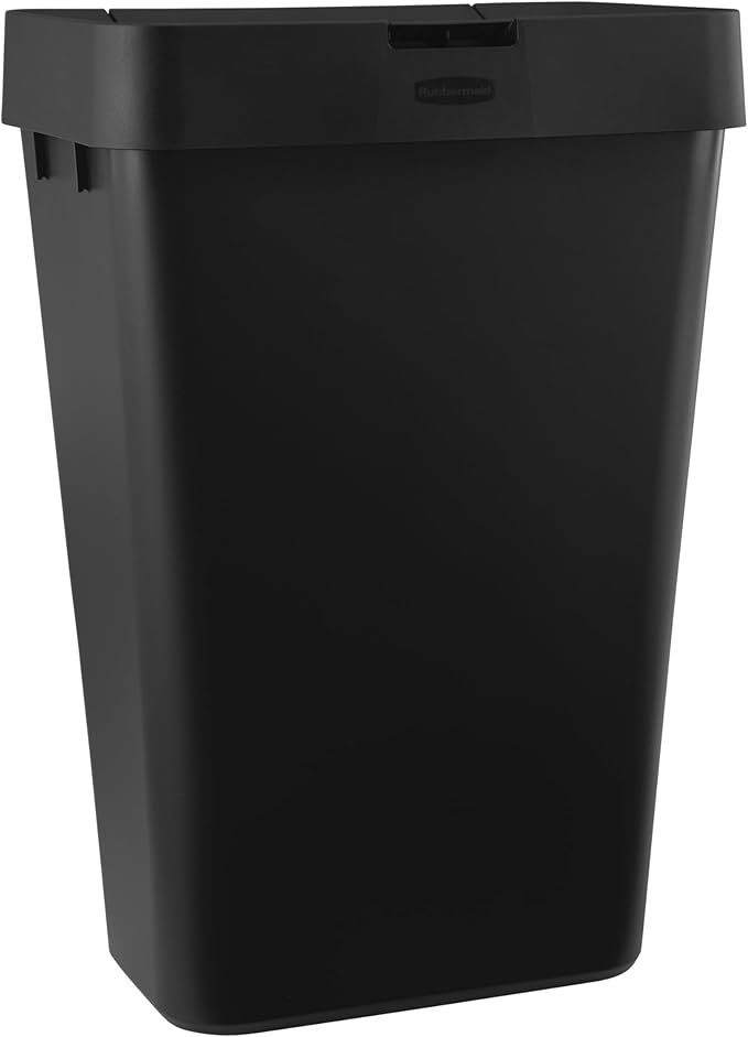 Rubbermaid Touch-Top Kitchen Trash Can with Lid 12.2 Gallon Black Garbage Container for Home/Kitchen/Apartment/Garage