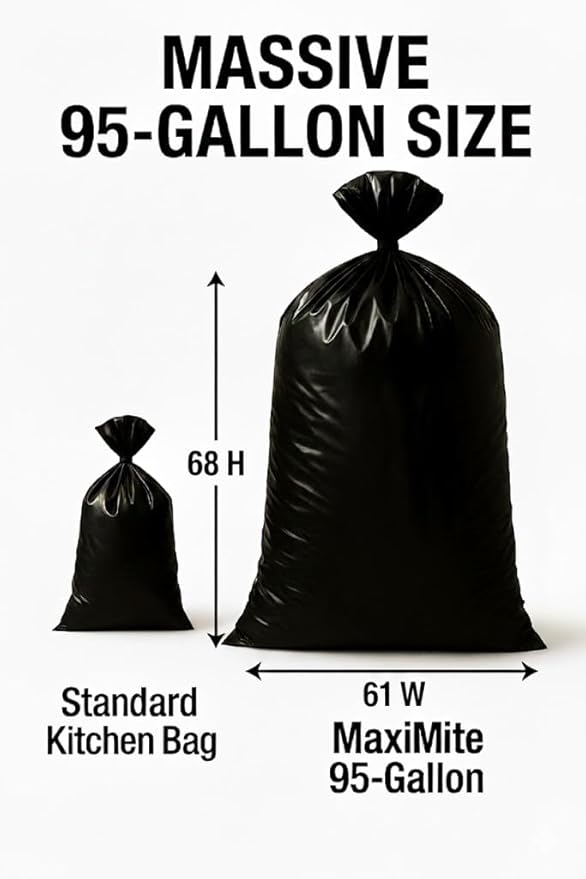 95-96 Gallon Extra-Large Black Garbage Can Liners Heavy-Duty Trash Bags 50 Bags 1.5 Mil Thick Ideal for Commercial &amp Home Use