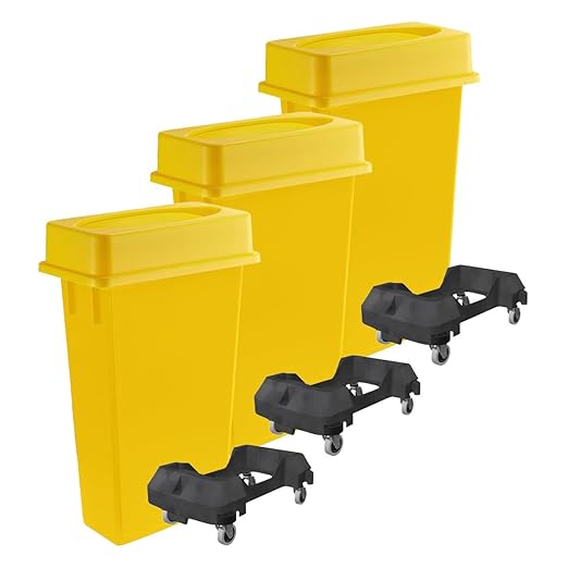 3 pack 23 Gallon Heavy-Duty Trash Can with Lid &amp Dolly Durable Waste Container Slim Rectangular Garbage Bin Recycling Bin Plastic Wastebasket for Kitchen Garage Hotels Restaurants Office