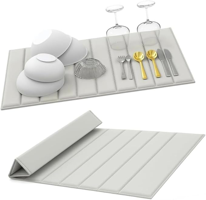 25 x 15 Large Stone Dish Drying Mat for Kitchen Counter Sink - Quick Dry Super Absorbent Diatomaceous Earth Pad for Dishes Mats for Bathroom - Absorbing Mats Odorless Food-Safe - Gray