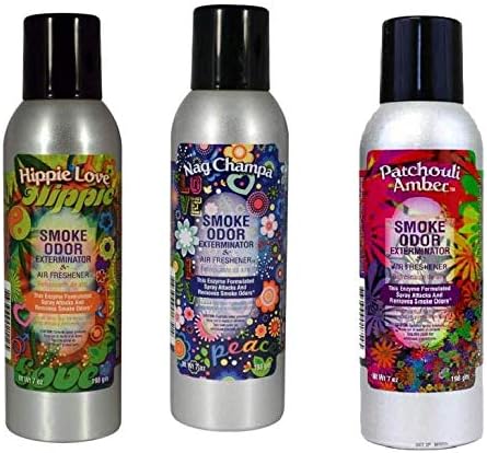 Tobacco Outlet Products - Hippie Love Nag Champa Patchouli Amber Smoke Odor Exterminator 7oz Spray 3 Pack (1 of Each)