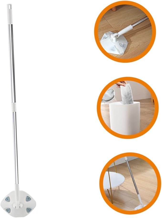 Retractable Dust Mop with Triangle Microfiber Cloth No-wash Handheld Floor Cleaning Mop for Home Use White Extendable Handle for Efficient Dust Removal