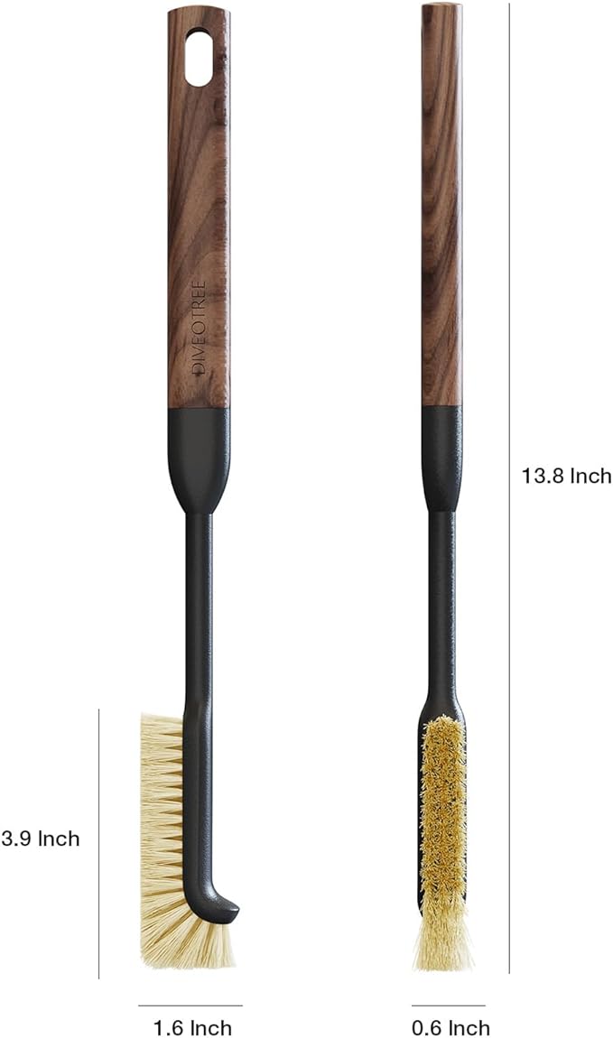Cleaning Brush Diveotree Hard Bristle Brush for Deep Cleaning Grout Sink Cup Teapot Bottle Blender Multi-Purpose Brush wih Long Handle for Kitchen (Black-2Pack)
