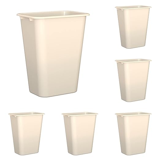 41 Qt. / 10 Gallon Beige Rectangular Wastebasket/Trash Can for Bedroom/Office/Bathroom Fits Under Desk/Cabinet/Sink Set of 6