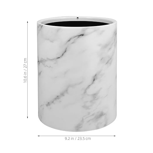 Uonlytech Marble Pattern Trash Can 12L Medium Plastic Wastebasket Open Top Dual-Layer Garbage Bin for Home Office Bathroom Bedroom Use