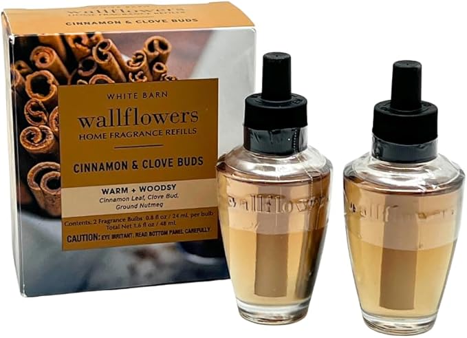 Bath &amp Body Works CINNAMON &amp CLOVE BUDS Wallflowers Refills 4-Pack Gift Set with 30-Inch Champagne Gold Ribbon Bow for Holidays – 0.8 fl oz Each