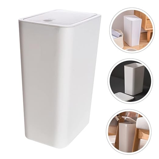 Small Trash Can with Lid Plastic Waste Basket for Bathroom Kitchen Office Compact Design for Narrow Spaces Reliable Trash Container for Home