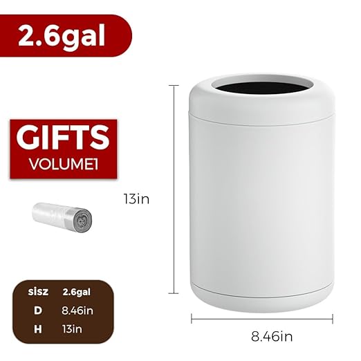 White Bathroom Trash can10L/2.6GAL Open Top Wastebasket BinGarbage Can for BathroomLiving RoomOfficeKitchenBedroomHotel (White)