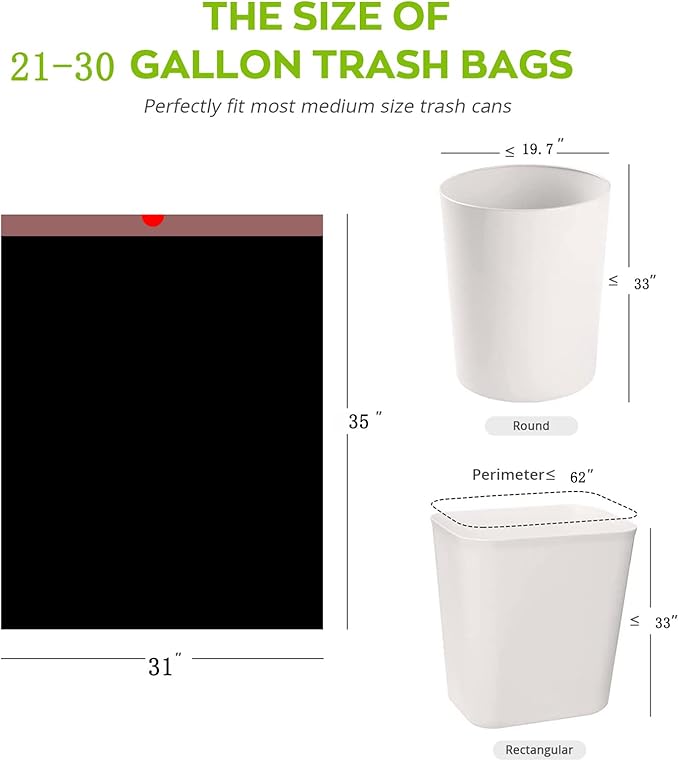 Thick Heavy Duty Plastic 20-30 Gallon Drawstring Trash BagsFit 212328 Gal trash can for tall kitchen Home Office outdoor courtyard 31x35 Inches (21 Gallon Drawstring Trash Bags)