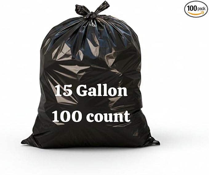 Trash Bag 15 Gallon Black Ultra Strong 100 count