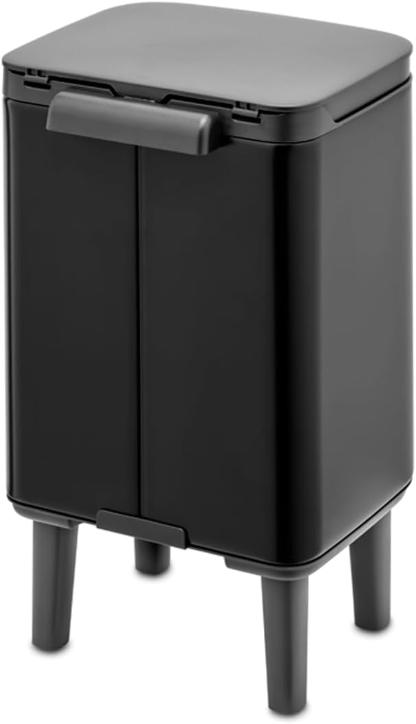 Brabantia Bo XS Lift Open Trash Can with Raised Legs | 1.1 Gal / 4L | Matt Black | Free Standing Bedroom Bathroom Nursery Trash Can Removable Inner Bucket Non-Slip Feet | + Trash Bags