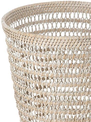 Kouboo La Jolla Rattan Mesh Waste Basket – Round Trash Can for Bathroom Bedroom Office – Boho Wicker Bathroom Storage Small Garbage Bin for Home Decor &amp Storage Basket White Wash
